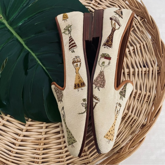 Stubbs & Wootton Palm Beach Linen and leather ladies with baskets loafers 8-1/2 - Picture 9 of 15